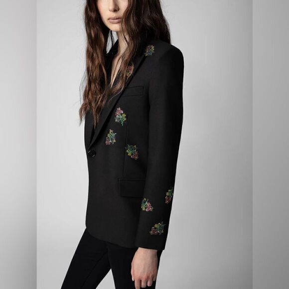 Zadig & Voltaire Venus Diamanté Flower Black Woman’s Blazer. FR 34/US 2. - Picture 5 of 13